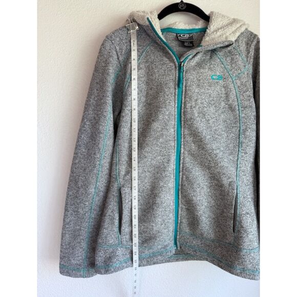 CB Sports Womens Zip Up Knit Hooded Jacket with Fleece Lined Hood in Gray & Teal - Picture 6 of 10